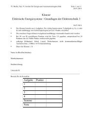 Klausur Elektrische Energiesysteme - Institut für Energie - TU Berlin