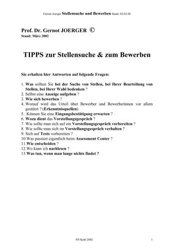 TIPPS zur Stellensuche & zum Bewerben - Hochschule Kehl
