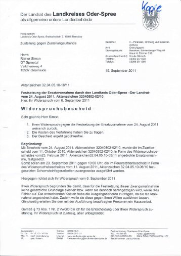 17.09.2011 (PZU) - Widerspruchsbescheid zu - BifD