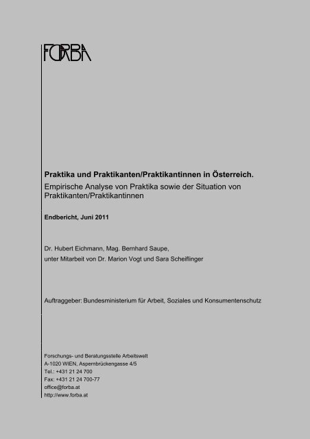 Praktika und Praktikanten/Praktikantinnen in Ã–sterreich. Empirische ...