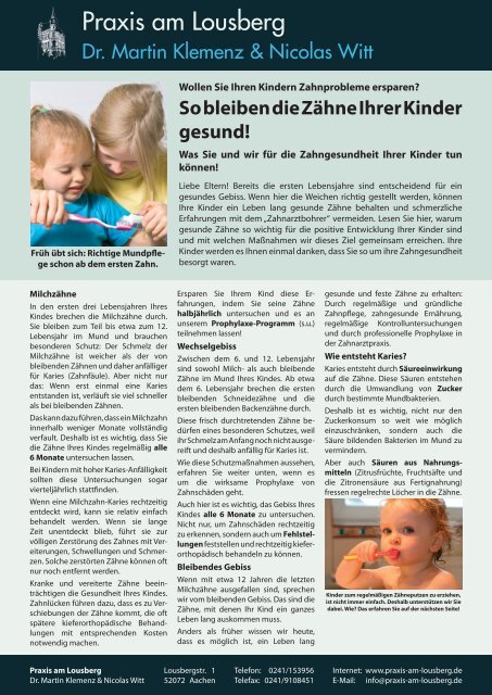 So bleiben die Zähne Ihrer Kinder gesund! - Praxis am Lousberg