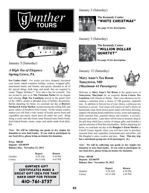 2014 Extended Gunther Tours! - Hunt Valley Motor Coach