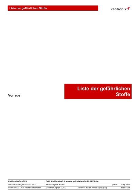 Liste der gefährlichen Stoffe - Vectronix AG