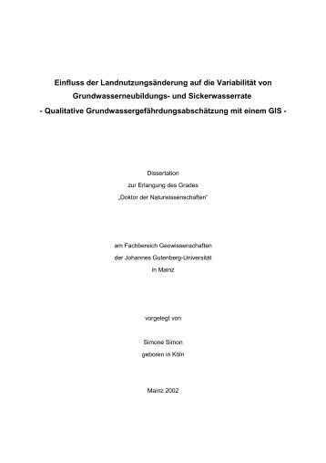 Einfluss der Landnutzungsänderung auf die Variabilität ... - ArchiMeD