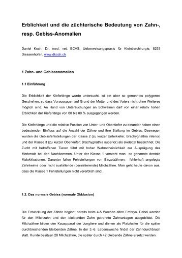 Erblichkeit und die züchterische Bedeutung von Zahn-, resp. Gebiss ...