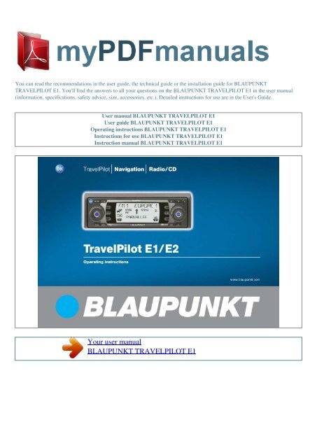 User manual BLAUPUNKT TRAVELPILOT E1