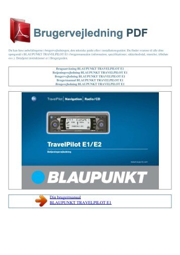 Brugsanvisning BLAUPUNKT TRAVELPILOT E1 - Brugervejledning