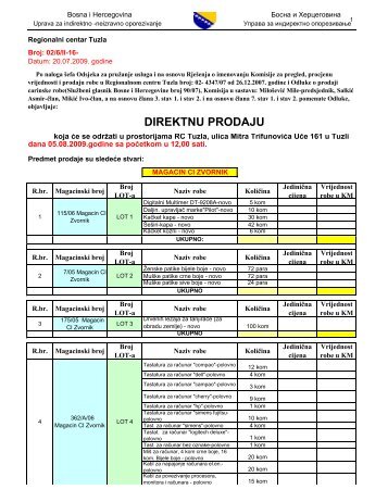 direktna prodaja 1 - rc tuzla - 21.07.2009. - Uprava za indirektno ...