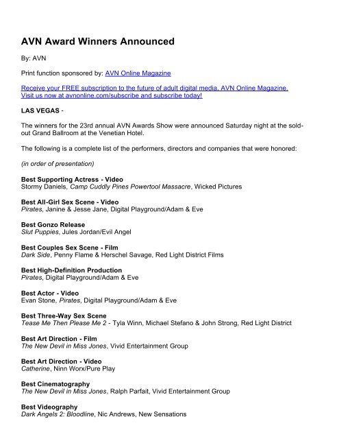 Avn Most Outrageous Sex Scene Telegraph