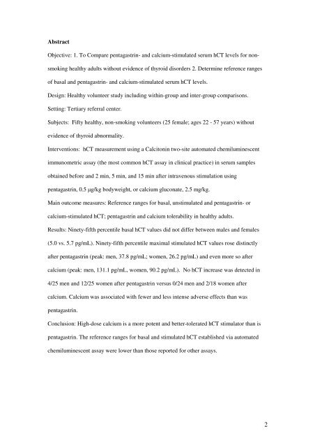 Potency and Tolerance of Calcitonin Stimulation with High Dose ...