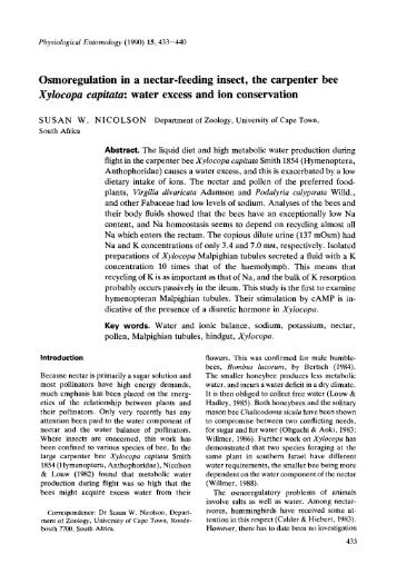 Osmoregulation in a nectar-feeding insect, the carpenter bee ...