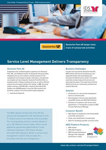 Service Level Management Delivers Transparency - IDS Scheer AG
