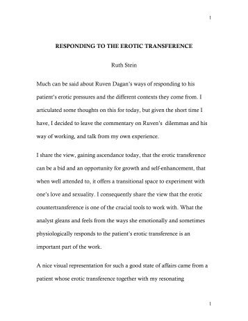 RESPONDING TO THE EROTIC TRANSFERENCE Ruth Stein Much ...