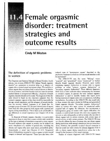 orgasmic disorder Female orgasmic disorder may occur in association with other sexual dysfunctions (eg, female sexual interest/arousal disorder) the presence of another sexual dysfunction does not rule out a diagnosis of female orgasmic disorder . orgasmic disorder Female orgasmic disorder may occur in association with other sexual dysfunctions (eg, female sexual interest/arousal disorder) the presence of another sexual dysfunction does not rule out a diagnosis of female orgasmic disorder .
