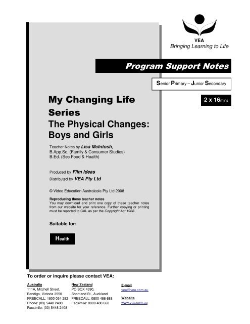 My Changing Life Series The Physical Changes: Boys and Girls - VEA