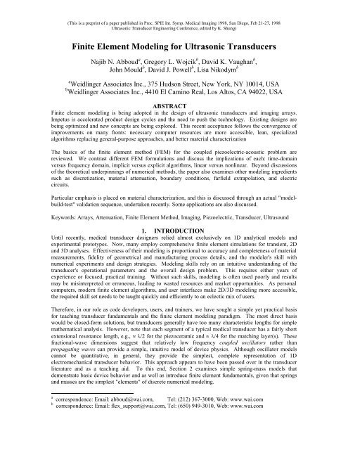 Finite Element Modeling for Ultrasonic Transducers - PZFlex