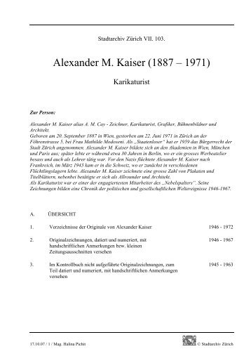 VII.103. Alexander M. Kaiser (1887-1971) - Stadt Zürich