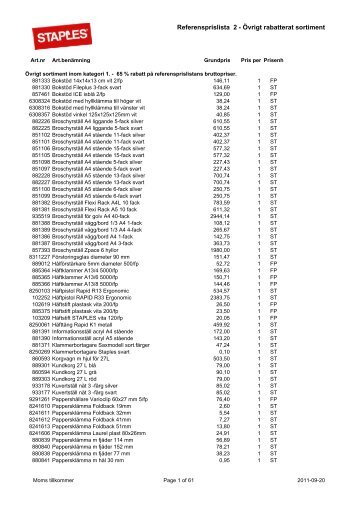 Referensprislista 2 Övrigt rabatterat sortiment Staples.pdf - Avropa.se