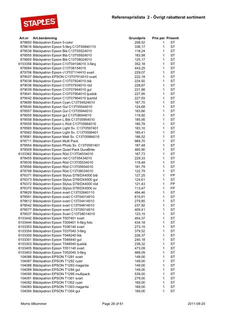 Referensprislista 2 Övrigt rabatterat sortiment Staples.pdf - Avropa.se