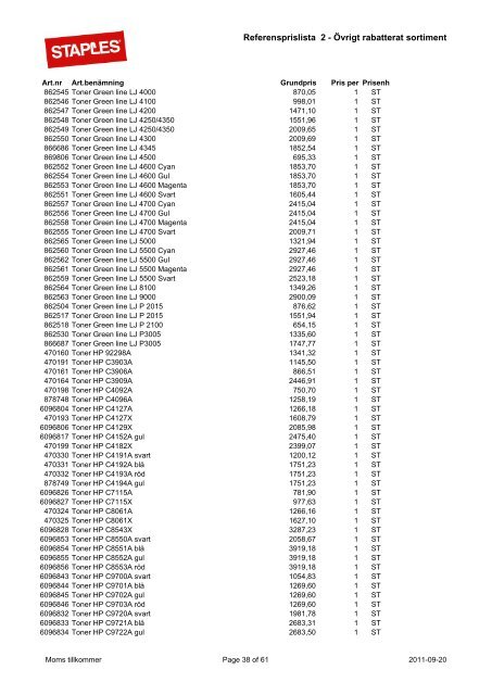 Referensprislista 2 Övrigt rabatterat sortiment Staples.pdf - Avropa.se