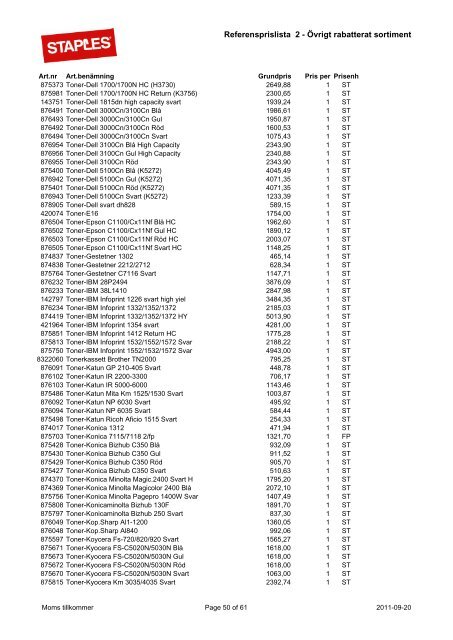 Referensprislista 2 Övrigt rabatterat sortiment Staples.pdf - Avropa.se