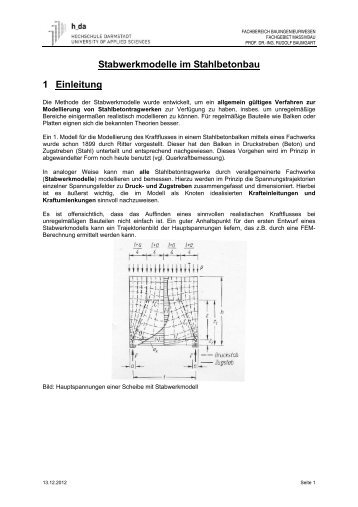 Stabwerkmodelle im Stahlbetonbau 1 Einleitung - Prof. Dr.-Ing ...