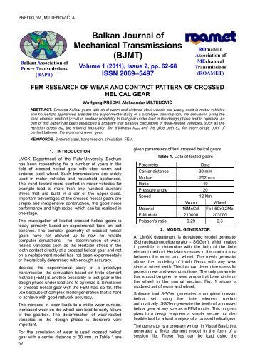 Balkan Journal of Mechanical Transmissions (BJMT)