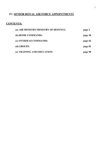 IV: SENIOR ROYAL AIR FORCE APPOINTMENTS CONTENTS: