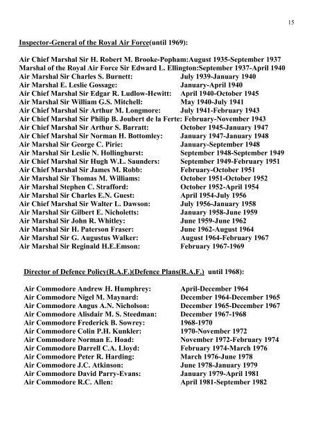 IV: SENIOR ROYAL AIR FORCE APPOINTMENTS CONTENTS: