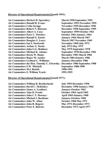 IV: SENIOR ROYAL AIR FORCE APPOINTMENTS CONTENTS: