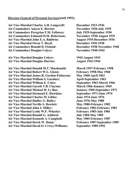 IV: SENIOR ROYAL AIR FORCE APPOINTMENTS CONTENTS: