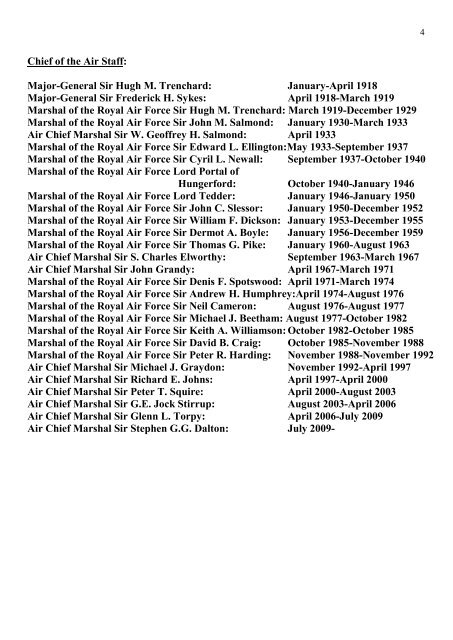 IV: SENIOR ROYAL AIR FORCE APPOINTMENTS CONTENTS: