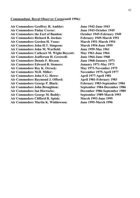 IV: SENIOR ROYAL AIR FORCE APPOINTMENTS CONTENTS: