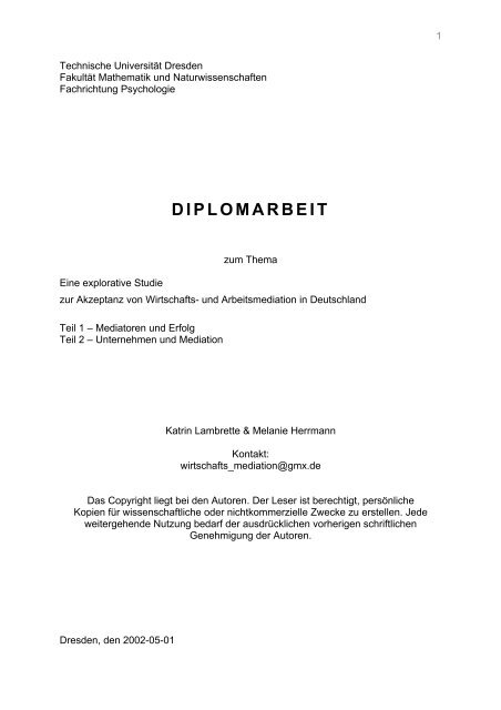 DIPLOMARBEIT - Bundesverband Mediation in Wirtschaft und ...