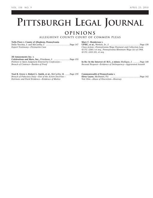 Pittsburgh Legal Journal Opinions - Allegheny County Bar Association