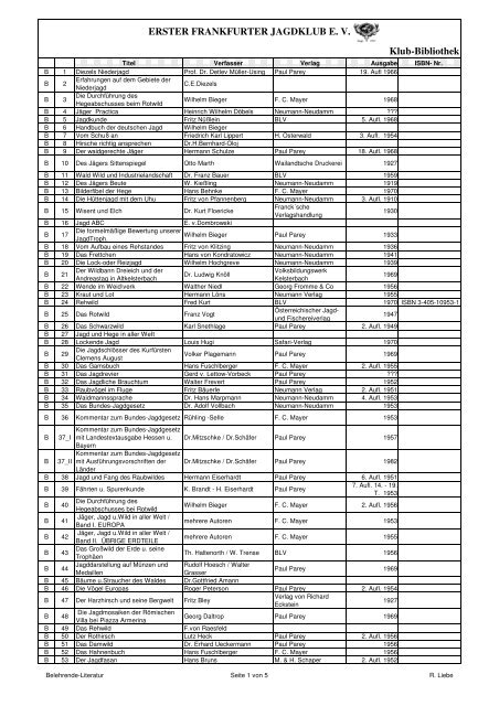 ERSTER FRANKFURTER JAGDKLUB E. V. Klub-Bibliothek