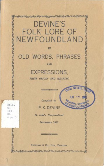 DEVINE'S FOLK LORE OF NEWFOUNDLAND