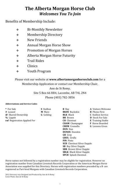 The Alberta Morgan Horse Club 2012 Directory