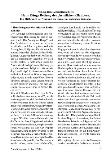 Hans Küngs Rettung des christlichen Glaubens. - Gesellschaft für ...
