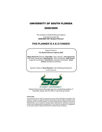 UNIVERSITY OF SOUTH FLORIDA - USF Student Government ...