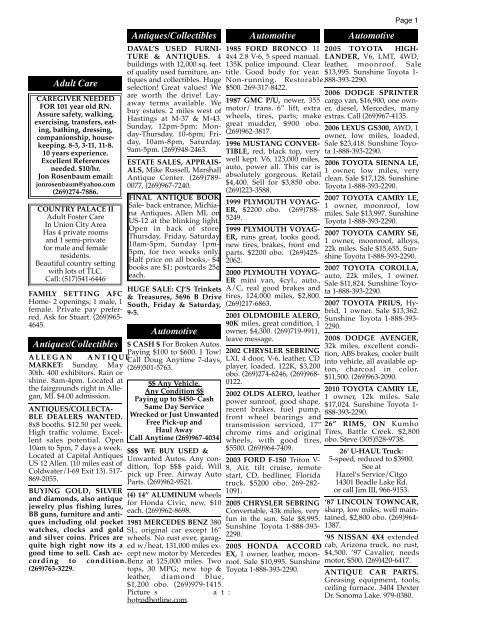 5/27 classified ads - Battle Creek Shopper News