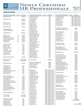 Newly Certified HR Professionals Winter - HR Certification Institute