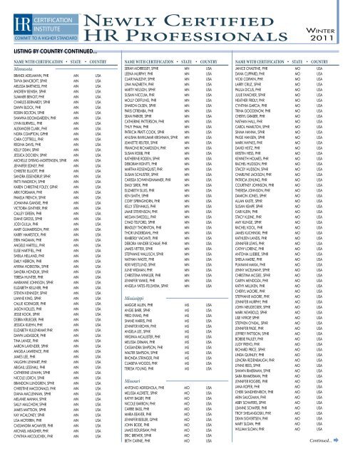 Newly Certified HR Professionals Winter - HR Certification Institute