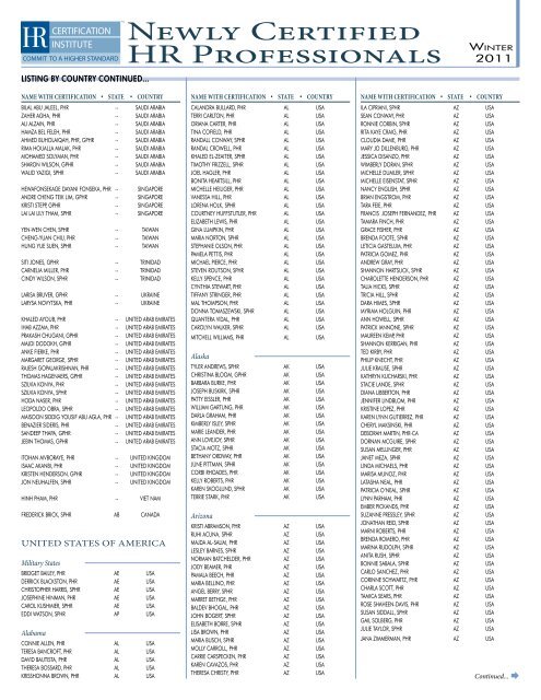 Newly Certified HR Professionals Winter - HR Certification Institute