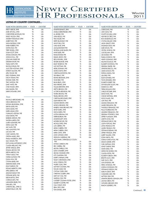Newly Certified HR Professionals Winter - HR Certification Institute