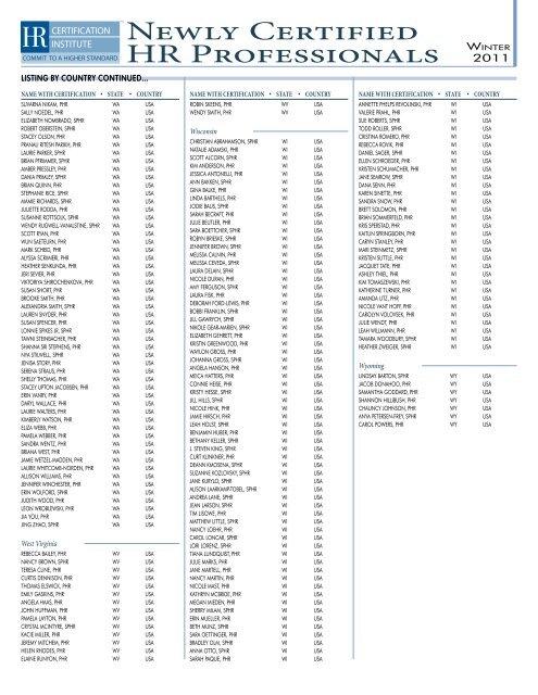 Newly Certified HR Professionals Winter - HR Certification Institute