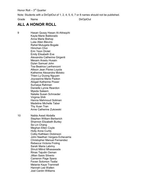 ALL A HONOR ROLL