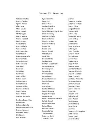 Summer 2011 Dean's list