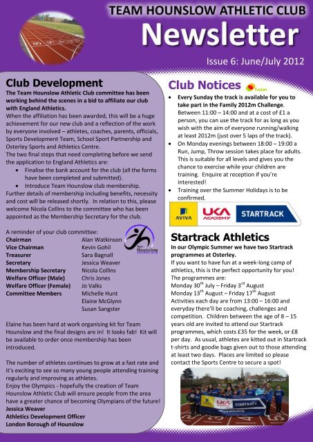 Club Notices - Team Hounslow Athletic Club