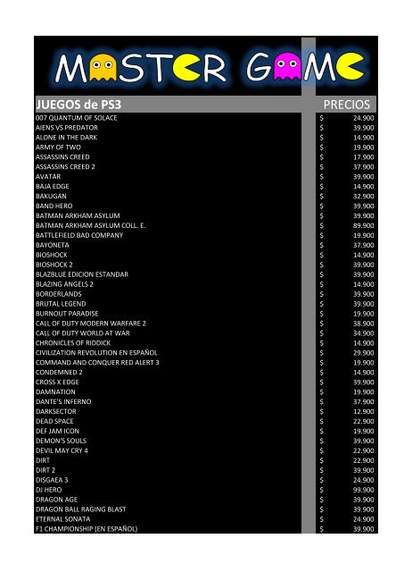 JUEGOS de PS3 PRECIOS - Master Game